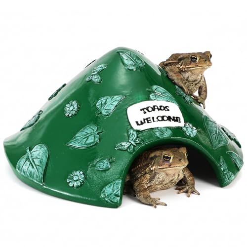 Topzea Frog and Toad House for Outside Garden, Pond &amp;amp; Aquarium, Resin Frog Hideout Habitat Reptile Hide Cave Shelter for Toad, Tree Frogs, Turtle, Gecko, Fish, Amphibian Tank Accessories, Green