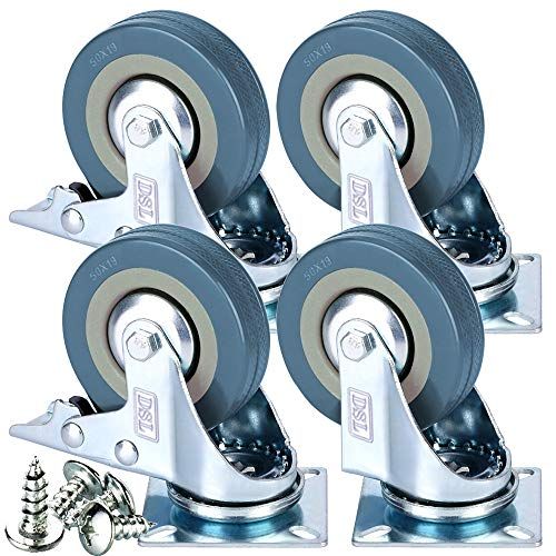 Dsl Heavy Duty Braked 50mm Swivel Castor Wheels Trolley &amp;ndash; Caster Wheels Set of 4 &amp;ndash; Rubbered Castors for Furniture &amp;ndash; Upto 200kg + Free Fitting