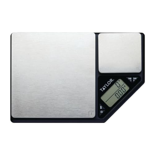 Taylor Pro Dual Platform Digital Kitchen Scales, 5kg and 500g,black/silver | Precision Food Weighing, Brushed Stainless Steel, Tare Function, Baking Measurement Tool, Easy Read Electronic Display