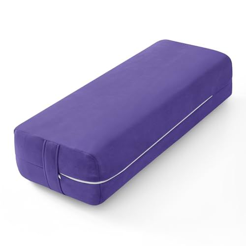 Wellsin Yoga Bolster Pillow for Restorative - Yoga Meditation Pillow With Washable Suede Cover, 27&quot;x10&quot; X5.5&quot;, Purple