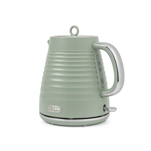 Salter Ripple Rapid Boil Kettle &amp;ndash; Electric 1.7l Water Boiler, 360&amp;ordm; Swivel Base, Removable Limescale Filter for Purer Quality, Auto Shut-Off, 0.75m Cord, Strix Control, 3kw, Textured Design, Sage