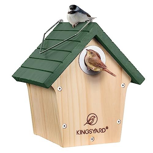 Kingsyard Wooden Bird House With Predator Guard, Wren Bird Nesting for Outdoor, Garden Patio Nest Box for Wild Bird Watching, Green