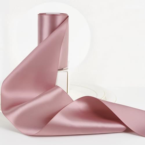 Huihuang Rosy Mauve Ribbon 4 Inch Wide Double-Faced Satin Ribbon Mauve Pink Ribbon for Wedding Chair Sash Big Bows Making Gift Wrapping Flower Bouquet Diy Crafts Bridal Shower-10 Yards/roll