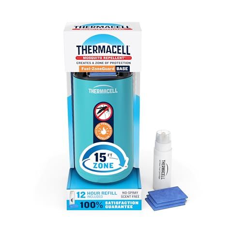 Thermacell Fuel-Zoneguard Base Fuel Powered Mosquito Repeller; 15-Foot Zone of Scientifically Proven Outdoor Protection; Patio Shield; 12-Hr Refill; Deet-Free; Bug Spray Alternative; Glacial Blue