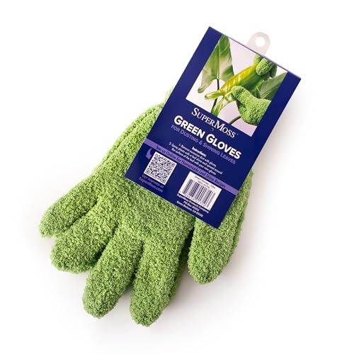 Supermoss (01710) Microfiber Dusting Gloves for Plants &amp;ndash; Gentle Leaf Shine &amp;amp; Cleaner for Houseplants, Reusable Indoor Plant Care Accessories, Durable and Washable Dusting Mitts, Universal Fit, Green
