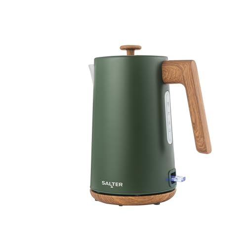 Salter Toronto 1.7 L Kettle &amp;ndash; 3kw Rapid Boil, Limescale Filter, Water Level Indicator, 360&amp;deg; Base, Wooden Accents, Cordless, Boil Dry Sensor &amp;amp; Auto Shut-Off, Otter Controller, Green