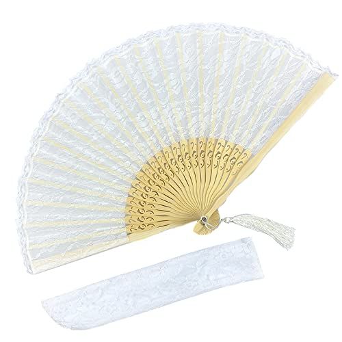 Eastern Wind White Lace Hand Folding Fan, Wedding Fan,japanese Chinese Foldable Handheld Fan for Women 22cm