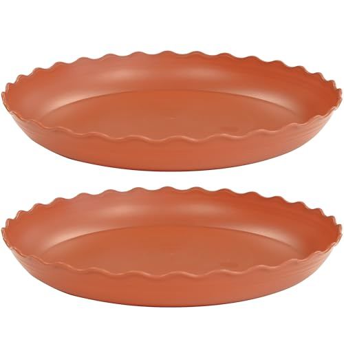 Grjoprt Large Plant Saucer 16 Inch, 2 Pack Heavy Sturdy Plastic Plant Tray for Planter, Flower Saucers for Indoors, Flower Pots Saucers, Plant Drainage Tray Round (terracotta)