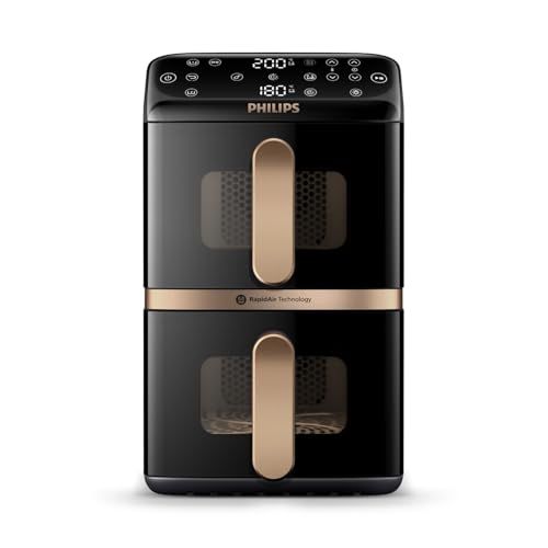 Philips Airfryer 4000 Series Stacked Dual Basket, Stacked Air Fryer With 2 Baskets, 10l, Rapidair Technology, 45% Less Space Required, Pfas Free Ceramic Coating, Viewing Window (na462/70)