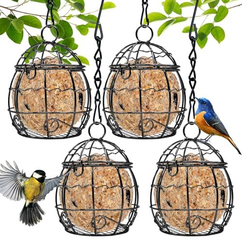 Fat Ball Feeders Hanging, 4 Pack Metal Fat Ball Bird Holder, Hanging Bird Feeder for Outdoor Garden Wildlife Birds Finch Sparrow Robin