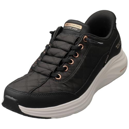 Skechers Women's Contour Foam Golden Hour Slip-In Trainers, Black Mesh/duraleather/leather/rose Gold Trim, 7 Uk