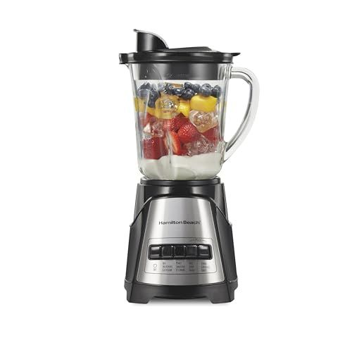 Hamilton Beach Power Elite Wave Action Blender for Smoothies, 40 Oz Glass Jar, 12 Functions Including Puree, Crush Ice, 700 Watts - Black (58148a)