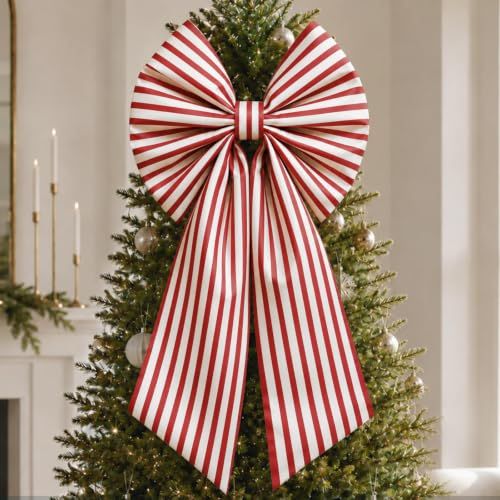 Christmas Decorations, Large Red White Stripes Christmas Bow 36x18 Inch