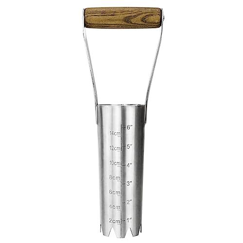 Haliaeetus Bulb Planter Tool, 6 Inches Depth Mark Hand Bulb Planter, Non-Bending Stainless Steel Bulb Planter Digger, Garden Bulb Transplanter With Comfortable Wood Handle for Planting Tulip, Daffodil
