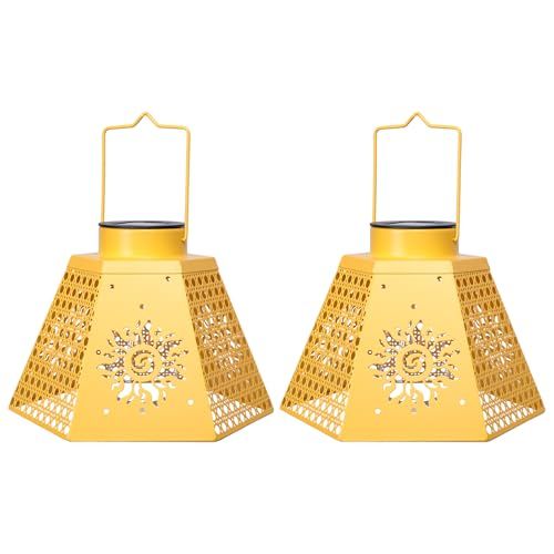Outdoor Solar Lanterns Waterproof Hanging Solar Metal Lantern 9.5&amp;quot; Sun Led Lantern Yard Art Decor for Yard, Patio, Hallway, Birthday Mothers' Day Gifts (2pack, Yellow)