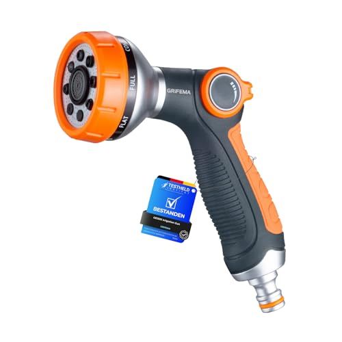 Grifema Ge1303 Garden Hose Pipe Spray Gun, 8 Adjustable Patterns Nozzles, High Pressure Garden Sprayer for Lawn &amp;amp; Garden Watering Equipment, Orange/black