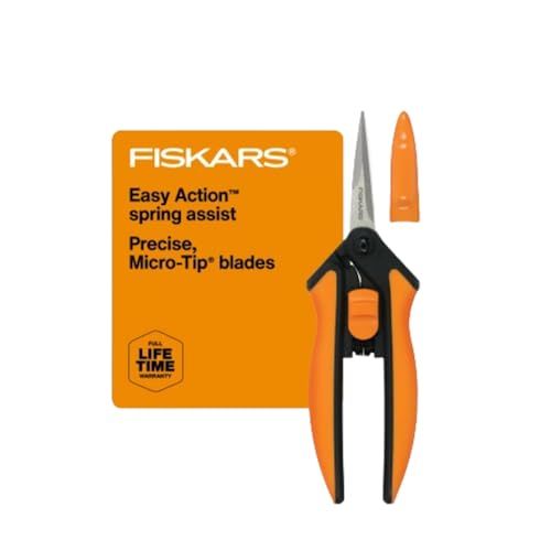 Fiskars Micro-Tip Pruning Snips - 6" Garden Shears With Sheath and Comfort Grip - Sharp Steel Blades - Quality Pruning Shears for Plants in Grow Tents and Hydroponics - Garden Tools