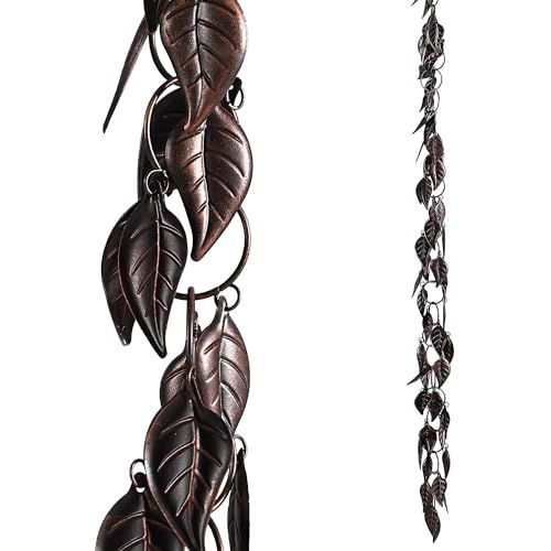8.5 Ft Rain Chain, Leaves Rain Chains for Gutters and Downspouts, Decorative Rain Chains for Outside, Metal Rain Catcher Gutter Chain Downspout, Decorate Your House and Garden, Antique Copper