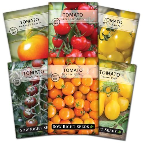 Sow Right Seeds - Cherry Tomato Seed Collection for Planting - Black, Large Red, White, Orange, Bi-Color Cherry and Yellow Pear Tomatoes - Non-Gmo Heirloom Varieties to Plant a Home Vegetable Garden