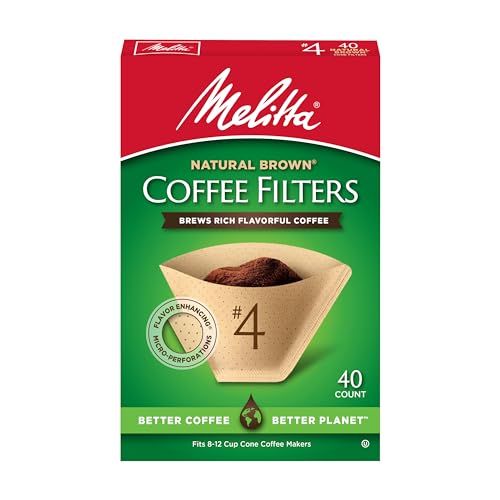 Melitta #4 Cone Coffee Filters, Unbleached Natural Brown, 40 Total Filters Count - Packaging May Vary