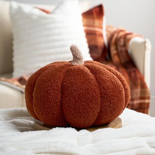Ohs Pumpkin Cushion, Halloween Room Decor Super Soft Boucle Fabric Autumnal Cushions Plush Pillow for Bed Sofa Thanksgiving Home Fall Room Decor Halloween Cushions Throw Pillow, Rust - 25 X 25cm