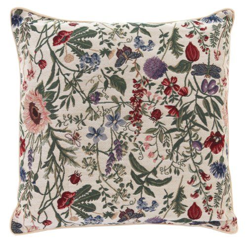 Signare Tapestry Cushion Cover 18 X18 Inches 45cm X 45cm Decorative Sofa Cushions With Garden Flower and Creatures (morning Garden, Ccov-Mgd)