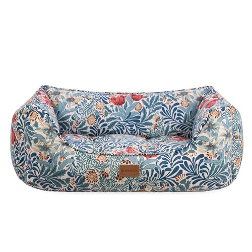 Rosewood X Morris &amp;amp; Co. Bower Berry Box Bed for Dogs, Large Dog Bed, Blue, Padded Sides, Non-Slip Base, Washable, Luxury William Morris Print