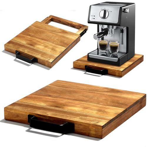 Everbbking Natural Acacia Sliding Tray for Coffee Machine, Kitchen Appliance Slider, Moving Caddy, Appliance Rolling Stand, Air Fryer Rolling Tray