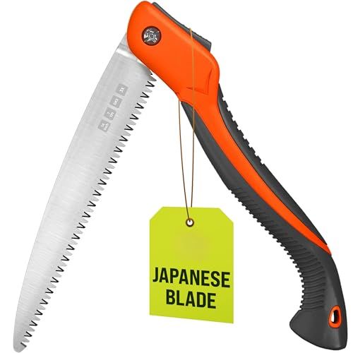 Folding Camping Saw 11 Inch - Heavy Duty Pruning Saw With Triple-Cut Sk5 Blade, 7 Tpi Razor Teeth for Tree Trimming, Wood Cutting, Camping, Bushcraft, and Gardening