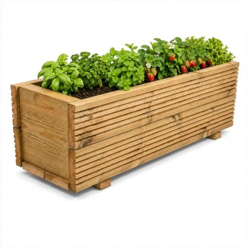 Classic 3ft Wooden Garden Planter &amp;ndash; Ready Built Tanalised Pine Raised Bed &amp;ndash; 89cm Large Outdoor Flower Box for Plants, Herbs &amp;amp; Vegetables &amp;ndash; Heavy Duty Decking Wood &amp;ndash; Balcony, Patio &amp;amp; Garden Uk Made