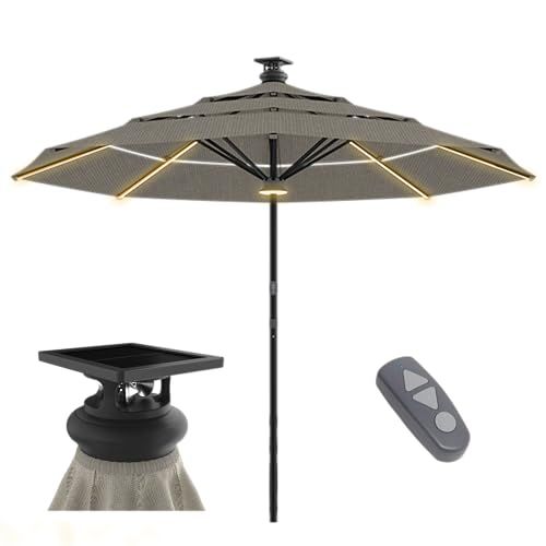 Above Height 2 Series 10ft Motorized Patio Umbrella &amp;ndash; Remote, Solar &amp;amp; Usb-C Charging, 8 Rib + Center Led, Wind Sensor Auto-Close, Rust-Resistant Aluminum, 98% Uv Block (spectrum Dove)