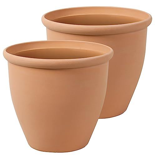 Worth Garden 2-Pack 15" Dia. Round Planters - Large Plastic Plant Pots With Drainage Hole for Indoor &amp;amp; Outdoor Use- Lightweight Decorative Flower Tree Containers for Porch, Patio, Yard, or Deck