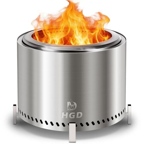 Hgd 20 Inch Smokeless Patio Fire Pit, Outdoor Wood Burning Stove, Stainless Steel Firepit for Backyard, Patio, Garden, Picnic
