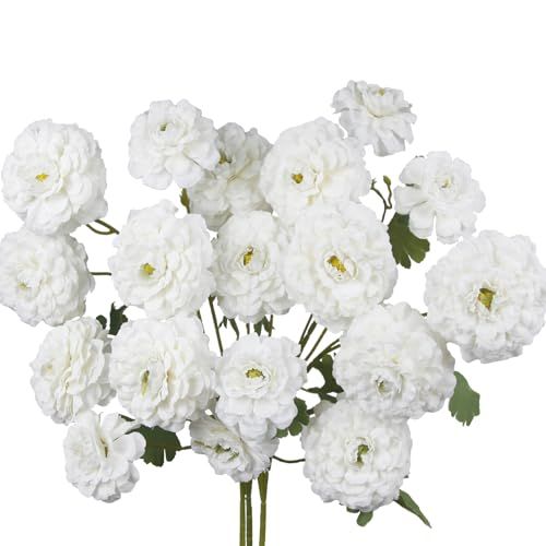 Ghuah 3 Pcs Artificial Flowers Spring Summer White Zinnia Silk Flowers With Long Stems Zinnia Elegans Artificial Flowers for Outdoors Floral Arrangements Table Centerpieces Wedding Party Home Decor