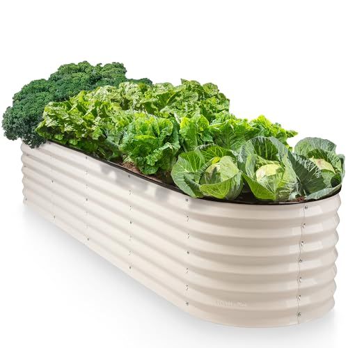 9-In-1 Galvanized Steel Raised Garden Bed // 8&amp;times;2&amp;times;1.5 Ft Modular Planter for Gardening, Vegetables, Flowers // 18" Tall Metal Raised Garden Beds Outdoor (white) // Patented Design Planter Box