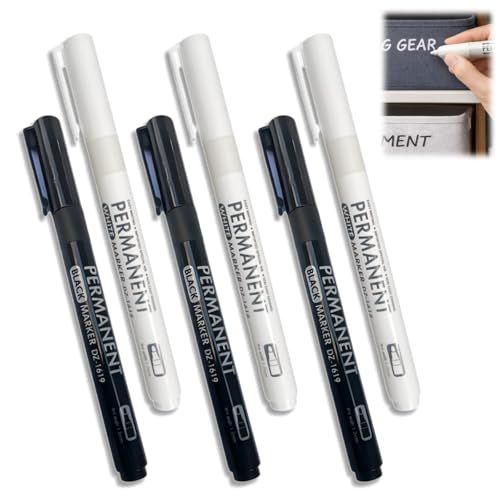6 Pcs Black and White Permanent Marker Pens, White Fabric Pen Waterproof Quick Drying for Painting, Clothing, Rock Art, Stone, Ceramics, Metal, Canvas, Glass, Wood, Fine Tip Wh/ite Acrylic Paint Pen