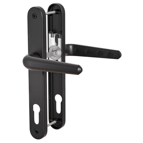 Bwintech 1 Set Black Upvc Door Handle Set, 92mm Backset, 210mm Screw Hole Distance, 243mm Plate Length Front Door Handles for Upvc Door