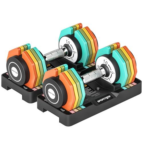 Sportnow Adjustable Dumbbells Set, 2kg/4kg/6kg/8kg/10kg Weights, Space-Saving Dumbbells Pair With Safety Locking Mechanism and Non-Slip Handle, Home Gym Fitness for Men/women