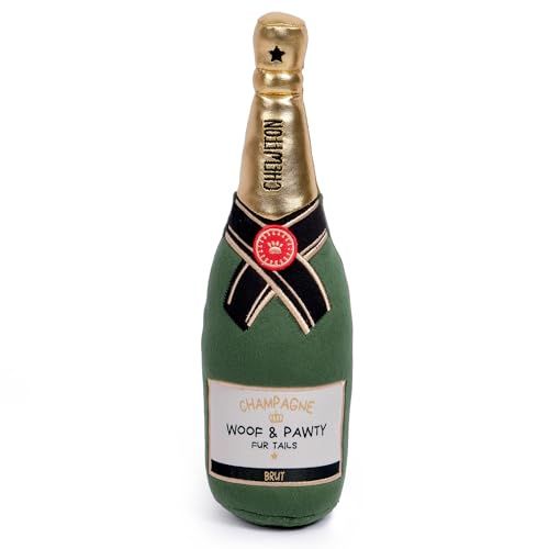 Chewffon Dog Toy, Squeaky Plush Champagne Shape Pet Toy