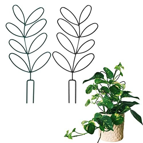 2pack Indoor Plant Trellis Metal Wire Garden Trellis &amp;#65292;small Climbing Leaf Shape Trellis for Garden Potted Plant Houseplant(blackish)