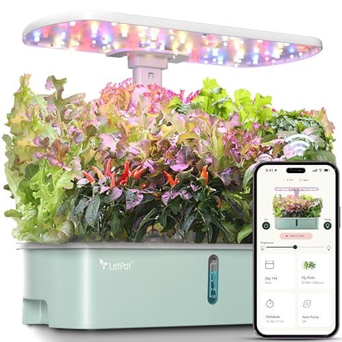 Letpot Lph-Air Hydroponics Growing System Kits, App &amp;amp; Wifi Controlled Smart Indoor Garden With Adjustable 24w Grow Light Full Spectrum, 10 Pods Planter Indoor Gardening for Gifts, Kitchen, Vegetable