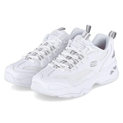 Skechers Women's D'lites 4.0 Fresh Diva Sneaker,white Leather Mesh Gray Trim,4 Uk