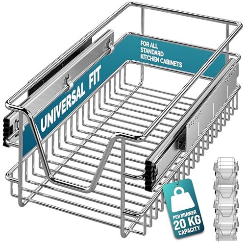 Casaria&amp;reg; 4x Pull Out Telescopic Kitchen Drawer | for 30cm Units - 26cm Internal Cabinet Dimensions | Chrome-Plated | 20kg Load Capacity | Basket Shelf Organiser Storage Space Saving