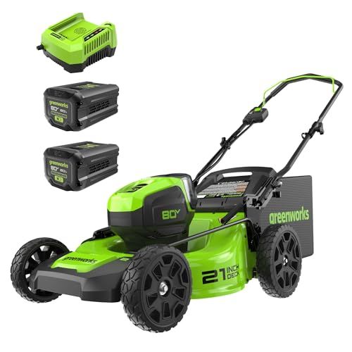 Greenworks 80v 21&quot; Brushless Cordless (push) Lawn Mower (75+ Compatible Tools), (2) 2.0ah Batteries and 30 Minute Rapid Charger Included