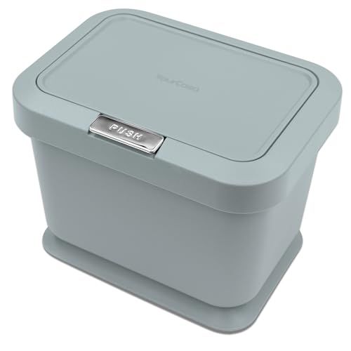 Yourcasa Compost Bin 5l- Kitchen Food Waste Caddy - Lid Opens With Push Button - Countertop Small Counter Trash Can - Odour Proof Container - Indoor Recycling Composter With Non Slip Base (mint)