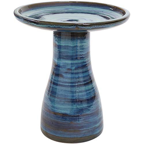 Sunnydaze 21" H Ceramic Bird Bath for Outside - Hand-Painted Outdoor Bird Bath Bowl, Uv/frost-Resistant Finish - Galaxy Blue