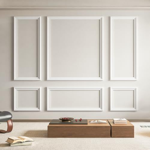 Art3d Pre-Cut Wall Molding Set of 6 Pcs, Ready-To-Assemble Wainscoting Panels for Interior Wall D&amp;eacute;cor Living Room Bedroom Accent Wall - Installed With Glue, 3 Top 3 Bottom
