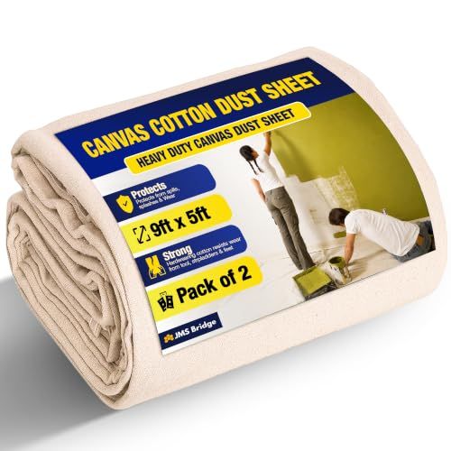 2 X Heavy Duty Canvas Cotton Dust Sheets 9ft X 5ft &amp;ndash; Extra Thick Drop Cloth for Painting &amp;amp; Decorating &amp;ndash; Reusable &amp;amp; Washable Floor, Furniture &amp;amp; Stair Protection Cover