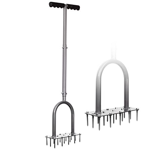 Walensee Lawn Aerator Tool With 3 Rows &amp;amp; 15 Steel Spikes, Heavy Duty Manual Lawn Spiker With Long Handle, Grass Soil Aerator for Lawn Aeration, Garden Lawn Care Tool