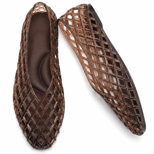 Jelly Shoes for Women Pvc Jelly Flats Slip on Mesh Lattice Sandals Brown